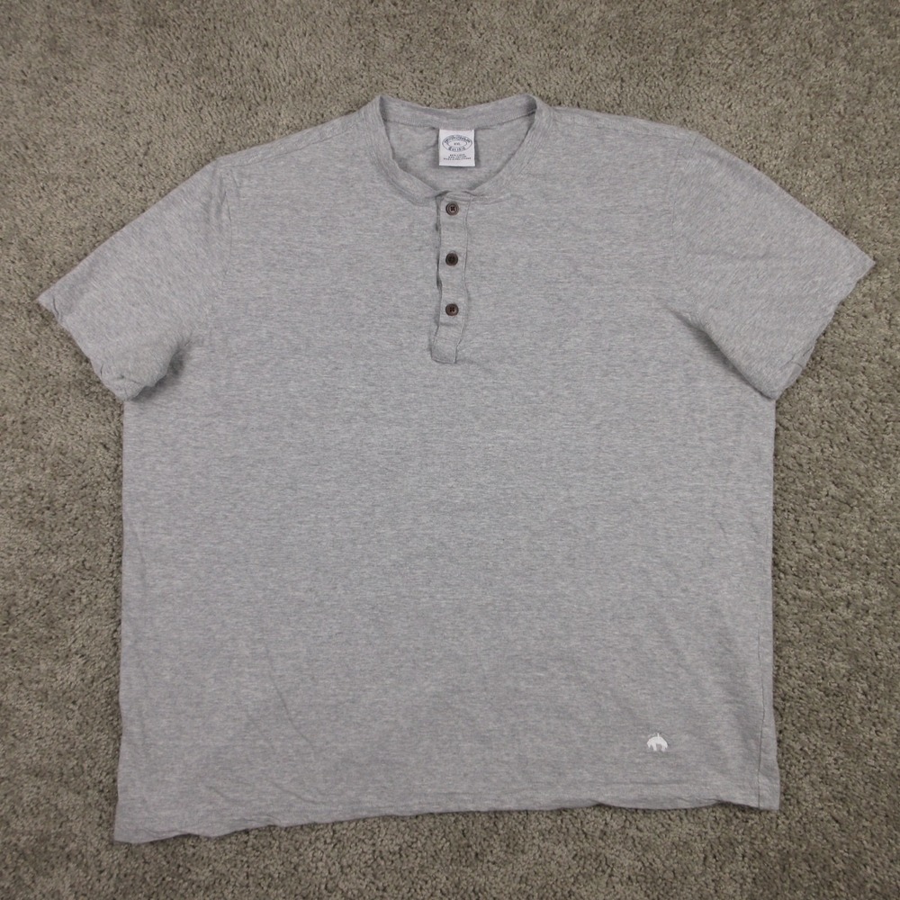 Brooks Brothers Shirt Mens 2XL Gray Henley Linen Blend Lightweight Sheep Logo
